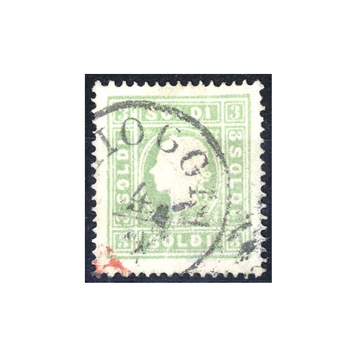 1862, 3 Soldi verde giallo, usato (Sass. 35)