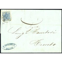 1854, 45 Cent. azzurro, carta a macchina, su lettera da...