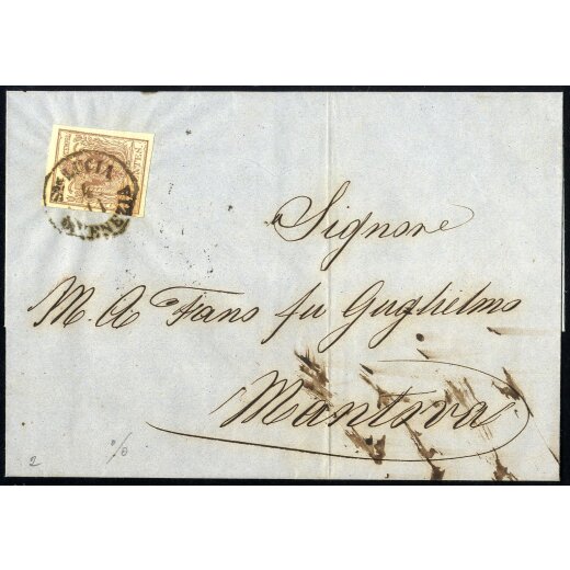 1854, 30 Cent. bruno, carta a macchina, su lettera da S. Lucia in Venezia (Sass. 21 - ANK 4MIII)