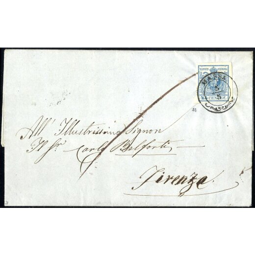 1850, Lettera della terza distanza per l estero da Massa per Firenze (Sass. 22 - ANK 5HIII)