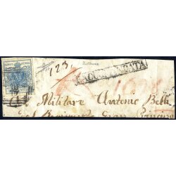 1851, "Carta costolata", 45 Cent. azzurro su...