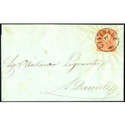 1858, 5 Soldi rosso primo tipo, su lettera da Cividale il...
