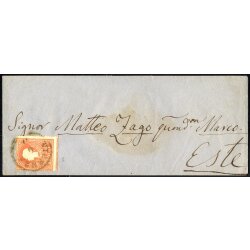 1858, 5 Soldi rosso primo tipo, su lettera da Vicenza il...