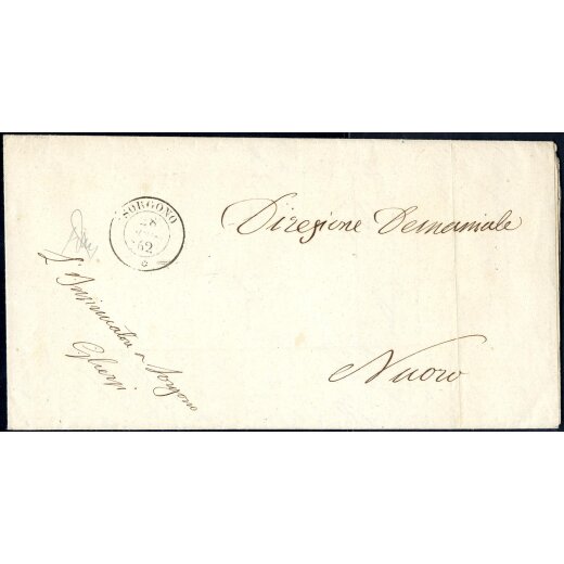 "Sorgono" bollo d.c.rosetta in nero su lettera del 28.5.62 per Nuoro (Punti 11)