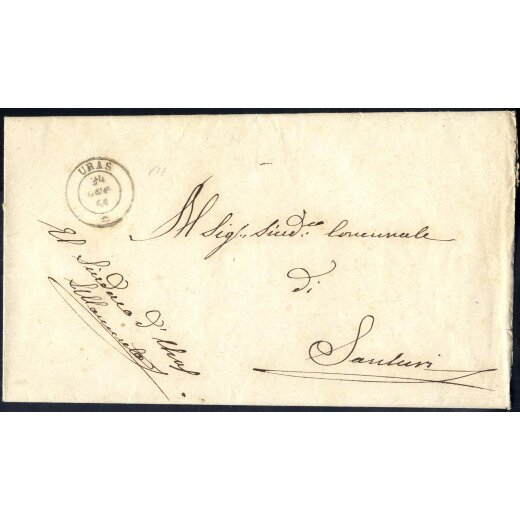 "Uras" bollo d.c.rosetta in nero su lettera del 24.7.61 per Sanluri (Punti 11)