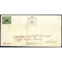 1852, 2 Baj., verde giallastro sul fronte di lettera...