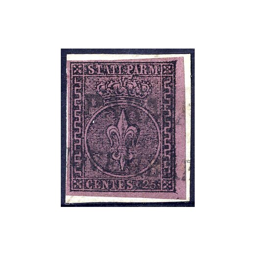 1852, 25 Cent. violetto, usato su frammento (Sass. 4 / 600,-)