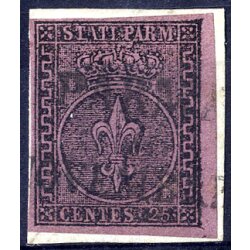 1852, 25 Cent. violetto, usato su frammento (Sass. 4 /...