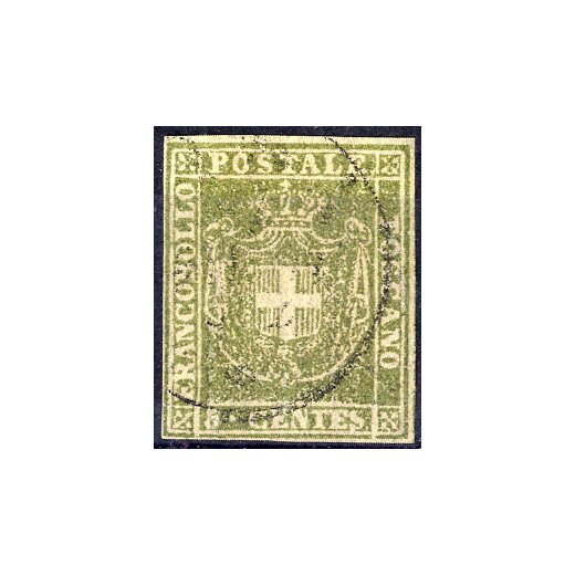 1860, Governo Provvirorio, 5 Cent. verde, usato, firm. A. Diena (Sass. 18 / 400,-)
