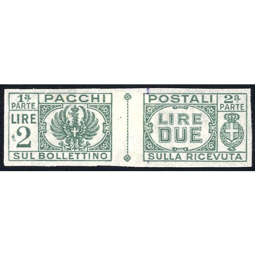 1946, Pacchi, 2 Lire verde con variet? "non dentellato", nuovo (Sass. 61a / 100,-)