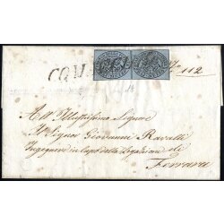 1852, 1/2 Baj. grigio, coppia al verso di lettera da...