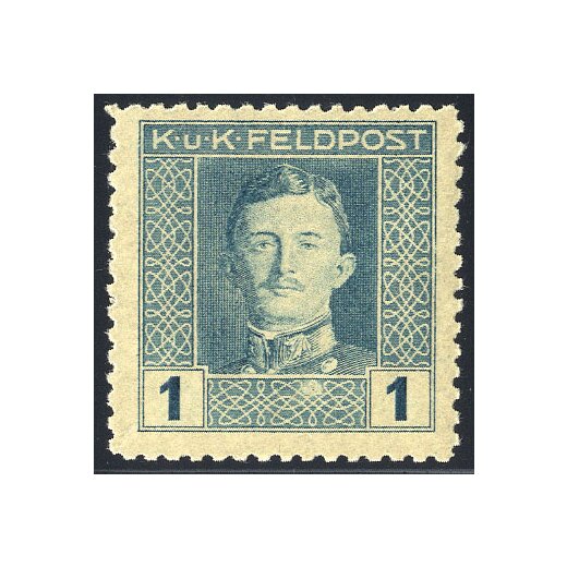 1917/18, Kaiser Karl, 1 Heller g&uuml;nblau, &quot;gez&auml;hnt LZ 11?&quot; (ANK 53B)