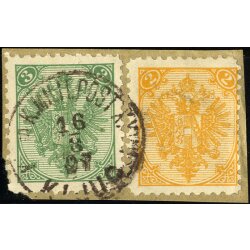 1895, Buchdruck, LZ 10 1/2, 2 Kr. gelb+ 3 Kr. gr&uuml;n...