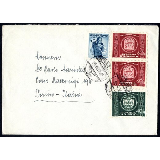 1950, Brief von Graz 26.2.1950 nach Turin, Ankunftsstempel rückseitig