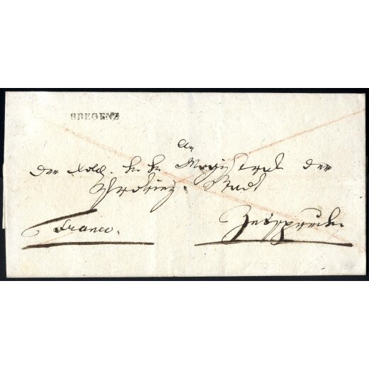 1827, "BREGENZ, Langstempel auf Brief vom 16.7.1827 nach Innsbruck (Mü. 167b)