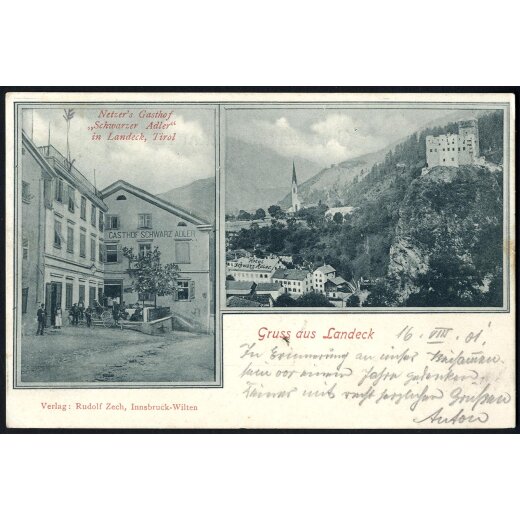 1901, Landeck, Lithokarte vom 16.8.1901 nach Feldkirch mit ANK 87 frankiert