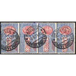 1908, Espressi, 30 Cent. azzurro e rosso, striscia...