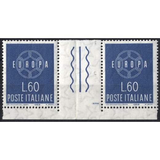 1959, Europa, 2 val. in coppie con interspazio di gruppo, consueta piega centrale (U. 877-78 / 85,-)
