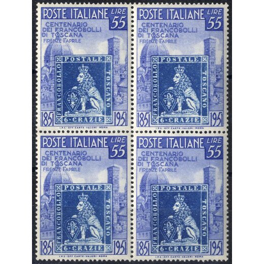 1951, Francobolli di Toscana, serie completa in quartina, Sass. 653-654 / 250,-