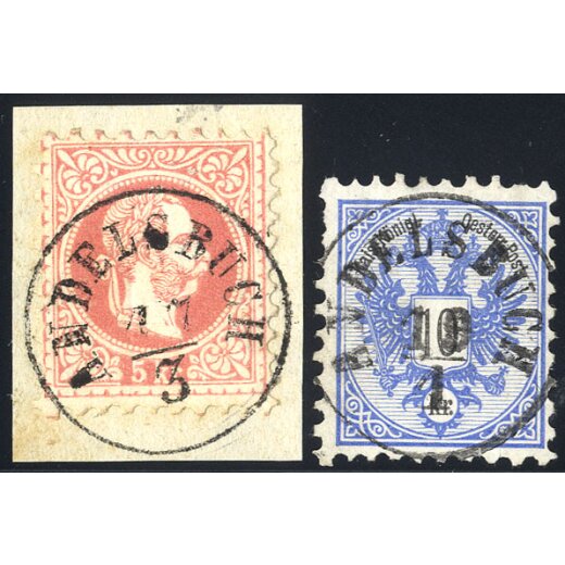 1867/83, "Andelsbuch", Einkreisstempel auf ANK 37I auf Briefstück und loser ANK 47 (Ros? 1)