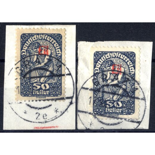 Graz, 1921, zwei gestempelte Werte auf Briefstück