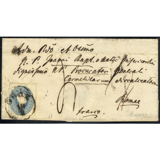 1862, Brief von Graz am 10.3. über Mailand, Florenz nach Rom mit 15 Kr. frankiert, ANK 22