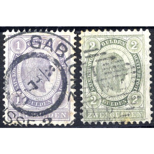 1891/96, 2 Höchstwerte, 1 Gld. grauviolett und 2 Gld. seegrün, ANK 67-68