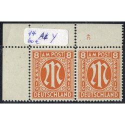 1945, 8 Pf, Bogenrandst&uuml;ck mit Plattennummer, Mi. 14...