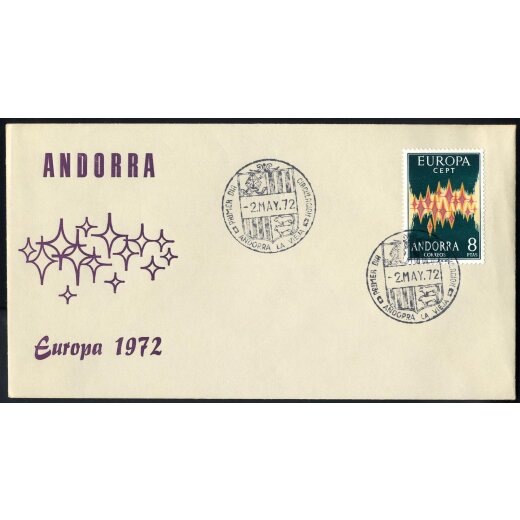 1972, Europa, 8 Pta. auf Ersttagsbrief (Mi. 71 / 80,-)