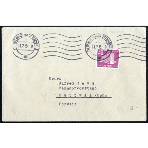 1955, Brief von Berlin am 14.2. nach Huttwil (Schweiz), mit Einzelfrankatur Mi. 122