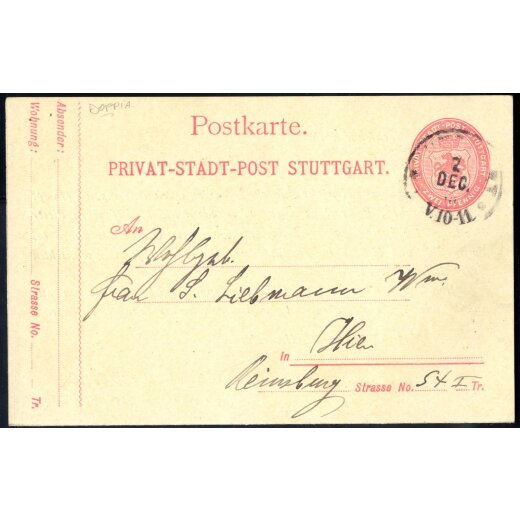 1900, Doppelkarte mit Stuttgarter Privatpost Marke über 2 Pf