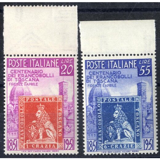 1951, Francobolli di Toscana, serie completa, Sass. 653-654 / 60,-