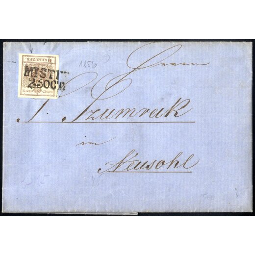 1854, 6 Kr. braun auf Brief von Mistek 25.10.1856 nach Neusohl (ANK 4MIII)