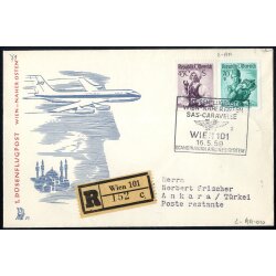 1959, 1. Düsenflugpost Wien - Naher Osten mit SAS...