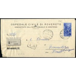 1954, Interpol, 60 Lire su raccomandata A. R. da Rovereto...