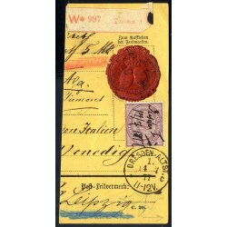 1877, Paketbegleitkarte von Dresden am 14.7. nach Leipzig...