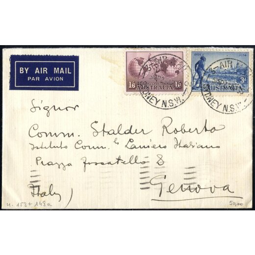 1935, Luftpostbrief von Sydney am 23.4. nach Genua (Italien), SG 148,153