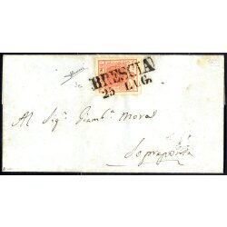 1850, 15 Cent. rosso vermiglio su lettera da Brescia,...