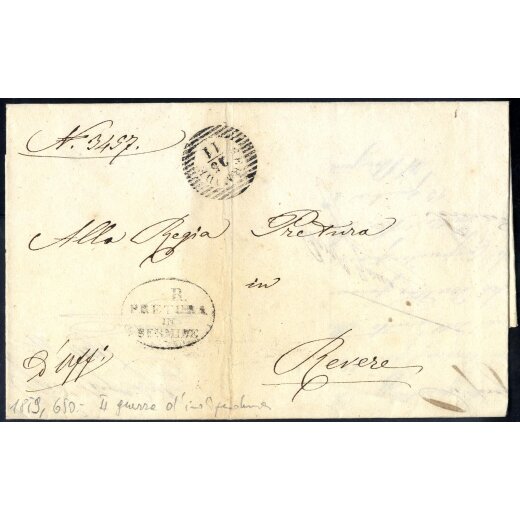 1859, II. Guerra d Indipendenza, lettera in franchigia del 25.11.1859 da Sermide per Revere