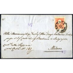 1858, 5 Soldi rosso primo tipo, su lettera da Cremona il...