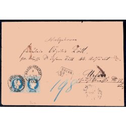 1874, 15 Kr. blau, feiner Druck, Paar auf Rekobrief von...