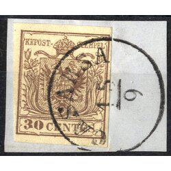 1850, 30 cent. III&deg;tipo bruno con difetto di clich?...