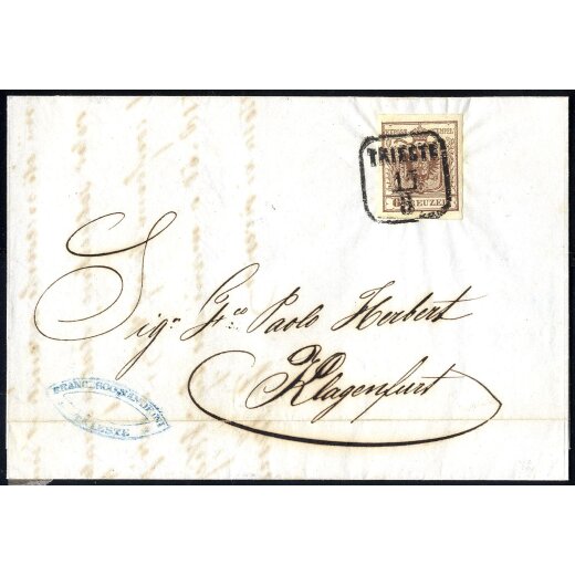 1850, 6 Kreuzer Brief aus Triest frankiert mit ANK 4III / Pracht