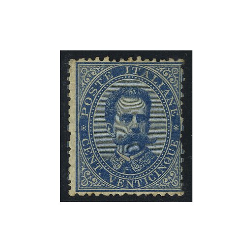 1879, Umberto I, 25 Cent. azzurro, dent. irregolare, cert. Catania (U. + S. 40 / 500,-)