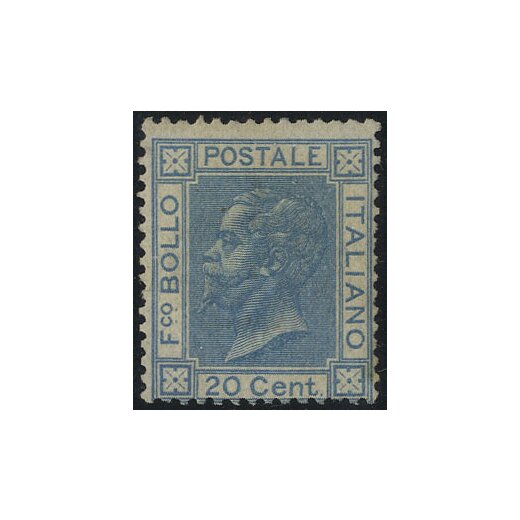 1867, 20 Cent. azzurro chiaro, tir. di Torino, firm. Cardillo (S. T26b / 550,-)