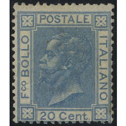 1867, 20 Cent. azzurro chiaro, tir. di Torino, firm....