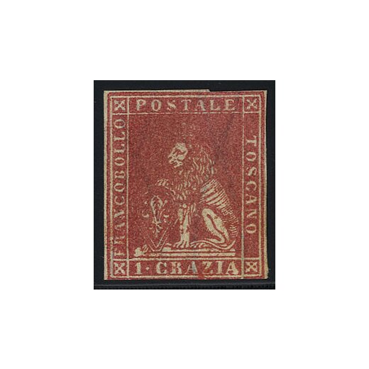 1851, 1 Cr. carminio, annullo rosso, legg. piega in basso (S. 12 / 1400,-)
