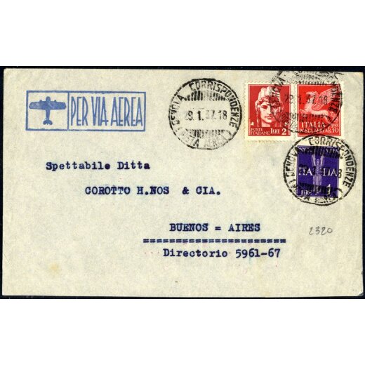 1937, Lettera da Genova 29.1.1937 per Buenos aires affrancata per 13 Lire, splendida,