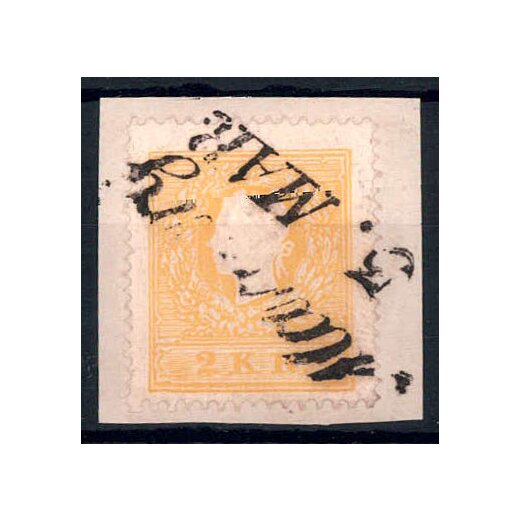 1859, 2 K. gelb, Type II, auf Briefst&uuml;ck (ANK 10II)