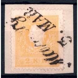 1859, 2 K. gelb, Type II, auf Briefst&uuml;ck (ANK 10II)